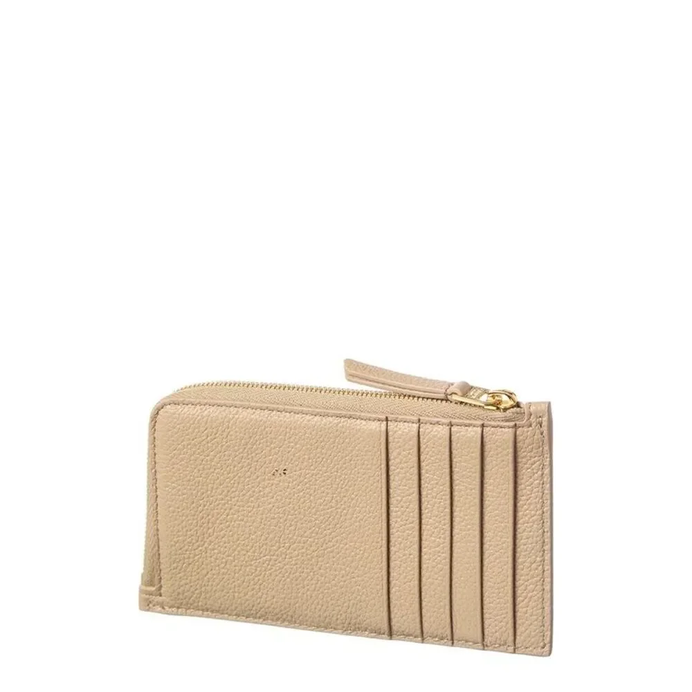 Celine Long Leather Zip Card Holder, Beige